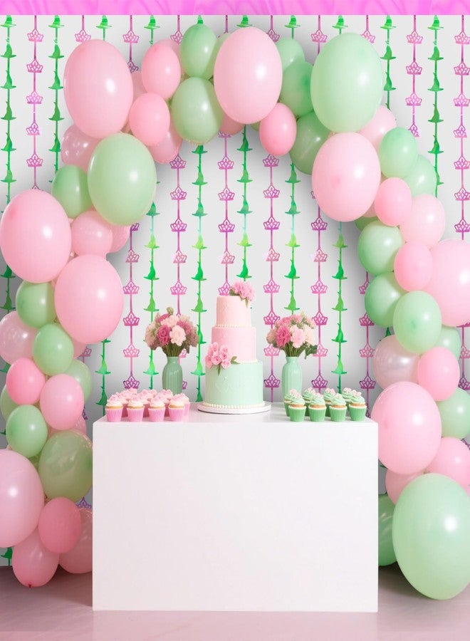 ويكو مجموعة ستائر معلقة من ويكو، قطعتان، بنقوش متنوعة، شرائط لامعة على شكل تاج وقبعة ساحرة باللونين الوردي والأخضر، خلفية حفلات براقة، لوازم حفلات أعياد ميلاد بطابع الأميرات، دعائم تصوير - Image 2